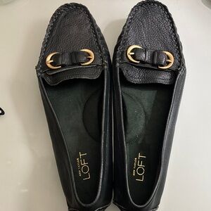 LOFT Dark green Loafers with Gold Buckle Accent
